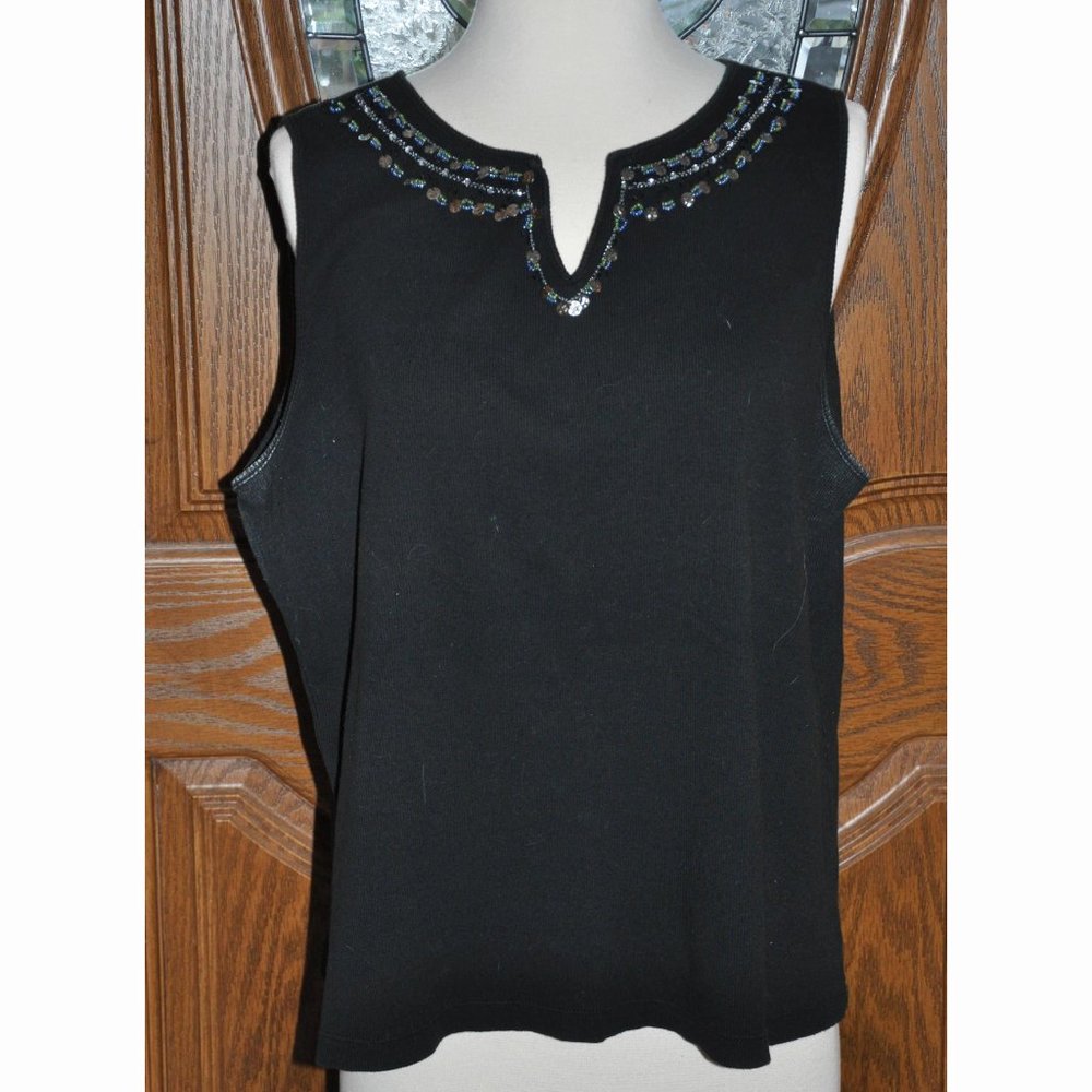 Reference Point II New York Sleeveless Sequin Trimmed Black Top